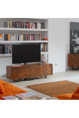 Meuble TV 2 portes en manguier - 160 x 50 x 38 cm