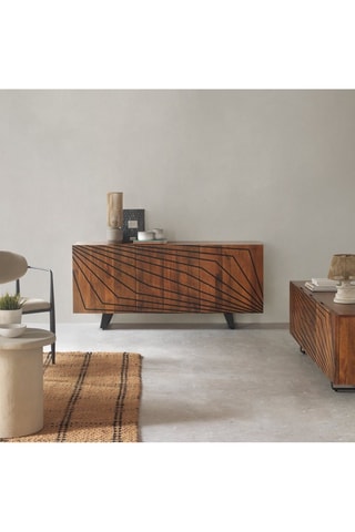 Aparador de 3 puertas de madera de mango - 160 x 38 x 75 cm