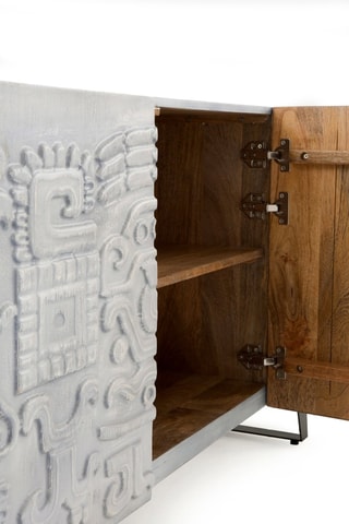 Aparador de 3 puertas de madera de mango maciza - 160 x 75 x 38 cm