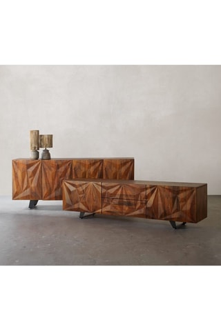 Aparador de 4 puertas de madera de mango - 177 x 38 x 75 cm