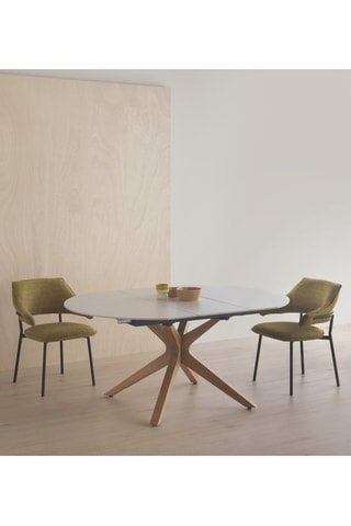 Table à manger extensible en chêne et céramique  - 120/160 x 77 cm