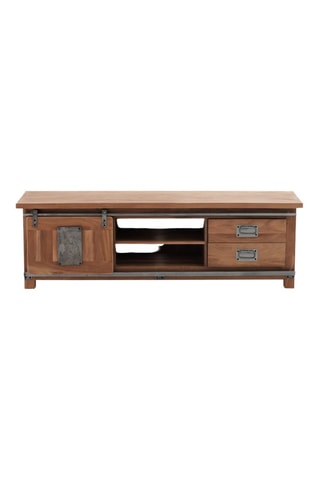 Mueble de TV de 2 cajones de madera de acacia - 160 x 51 x 40 cm