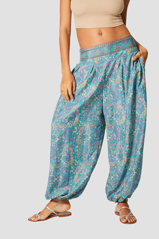 Pantalon palazzo - Blanc, bleu et jaune