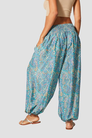 Pantalon palazzo - Blanc, bleu et jaune