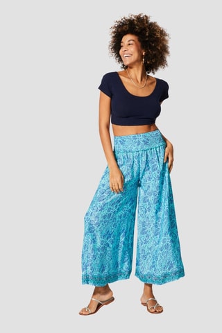Pantalon wide legs taille haute - Bleu