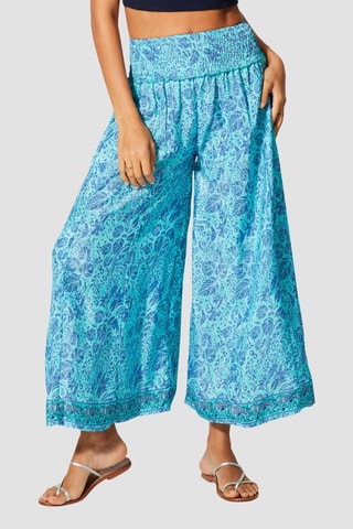 Pantalon wide legs taille haute - Bleu