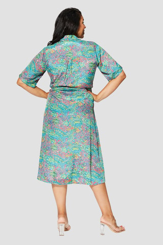 Robe chemise - Blanc, bleu et vert