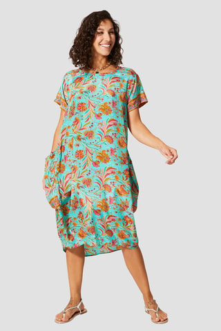 Robe longue - Bleu, vert et jaune