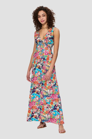 Robe longue - Bleu, vert et orange