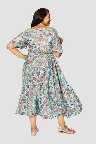 Robe midi - Blanc, orange et rose