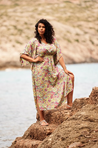Robe longue - Blanc, vert et jaune