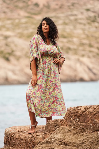 Robe longue - Blanc, vert et jaune