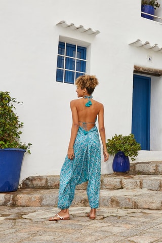 Combinaison fleurie - Blanc, beige et bleu