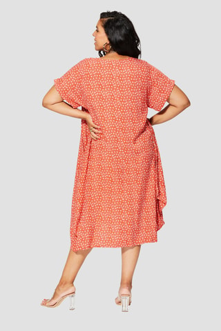 Robe trapèze midi - Blanc et orange