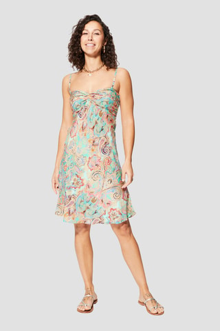 Robe courte - Blanc, vert et orange