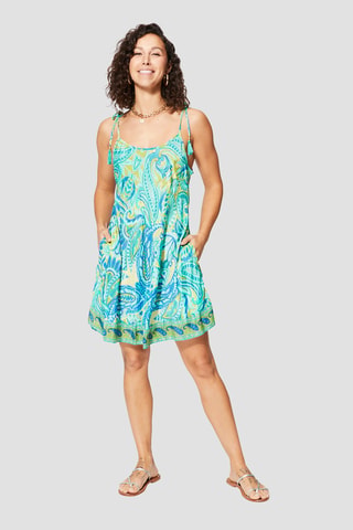 Robe trapèze courte - Bleu, vert et jaune