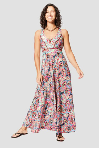 Robe longue - Noir, rouge et bleu