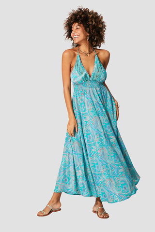 Robe longue - Beige et bleu