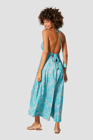 Robe longue - Beige et bleu