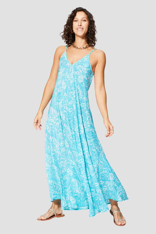 Robe longue sans manches - Blanc et turquoise