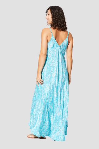Robe longue sans manches - Blanc et turquoise
