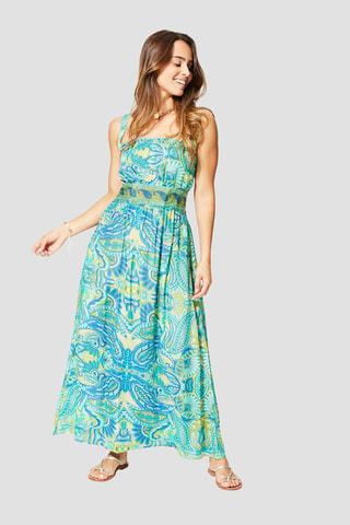 Robe longue - Bleu, vert et jaune