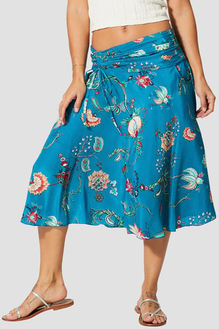 Jupe midi - Beige, bleu et rose