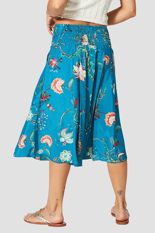 Jupe midi - Beige, bleu et rose