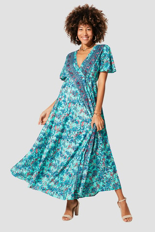 Robe longue - Blanc, bleu et vert