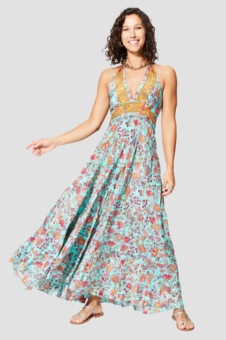 Robe longue - Rouge, bleu et jaune
