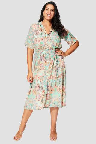 Robe chemise - Beige et rose
