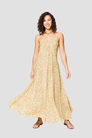 Robe longue - Vert, jaune et rose