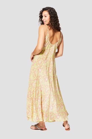 Robe longue - Vert, jaune et rose
