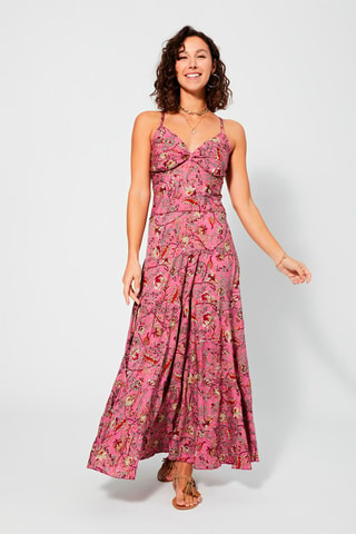 Robe longue - Beige, rouge et orange