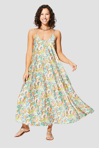 Robe longue - Blanc, vert et jaune
