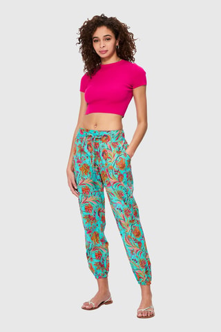 Pantalon droit - Bleu, vert et orange