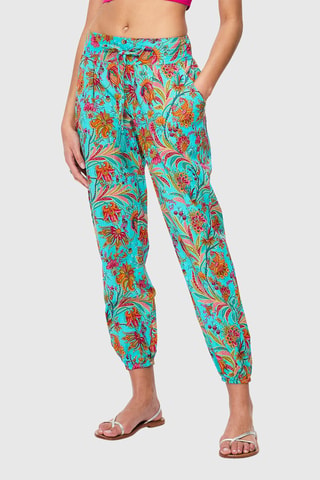 Pantalon droit - Bleu, vert et orange