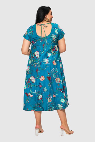 Robe trapèze - Bleu et rose