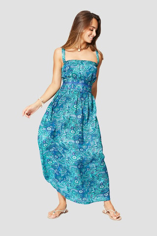 Robe longue - Blanc, bleu et vert