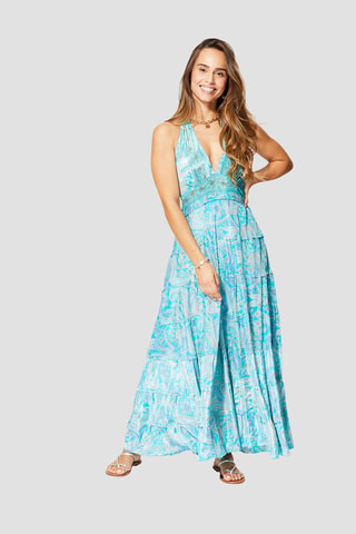 Robe longue - Blanc et bleu