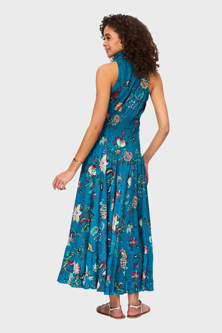 Robe longue - Beige, bleu et rose