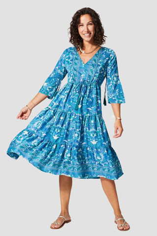 Robe midi - Blanc et bleu