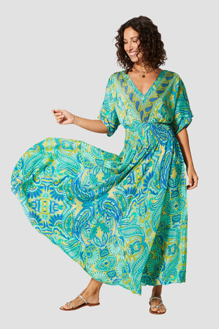 Robe longue - Bleu et vert