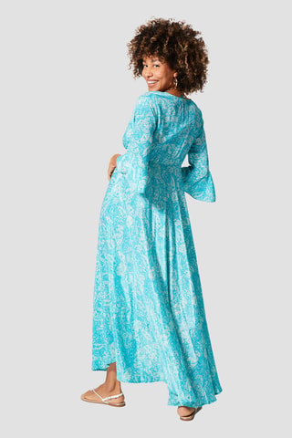 Robe longue - Turquoise et blanc