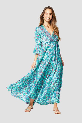 Robe empire longue - Turquoise, bleu et bordeaux