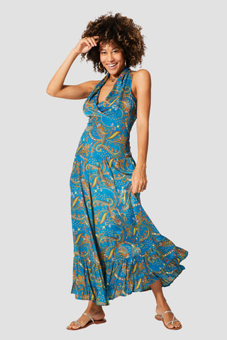 Robe longue - Bleu, orange et vert