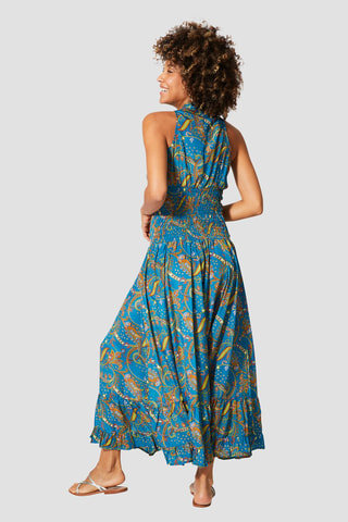 Robe longue - Bleu, orange et vert