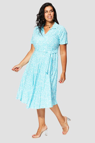 Robe patineuse midi - Blanc et turquoise
