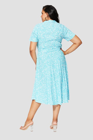 Robe patineuse midi - Blanc et turquoise