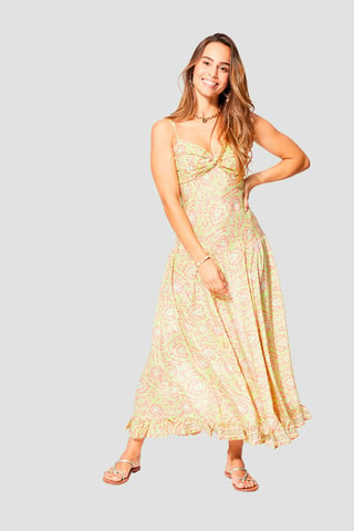 Robe longue - Jaune, rose et gris
